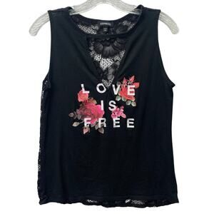 Express Womens Medium Lace Back Love Is Free Floral Tank Top Blouse